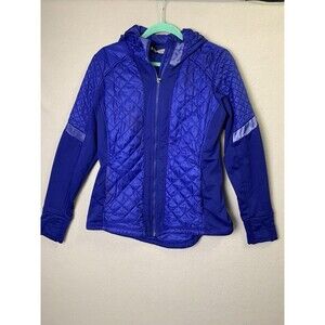 ATHLETA Jacket Womens Large Blue Rock Springs Quilted Hooded Full Zip READ